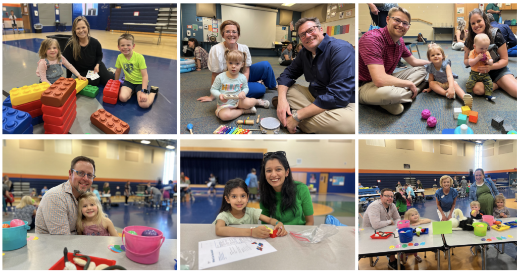 Families enjoying several activities at the Spring Sprouting Learner event 